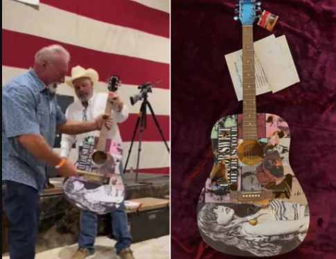 UN TEXAN BRISE UNE GUITARE SIGNÉE PAR TAYLOR SWIFT AVEC UN MARTEAU